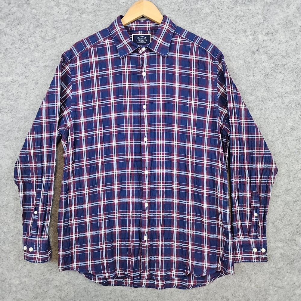 Charles Tyrwhitt Men's Red & Blue Plaid Shirt Size L Classic Fit 100% Cotton